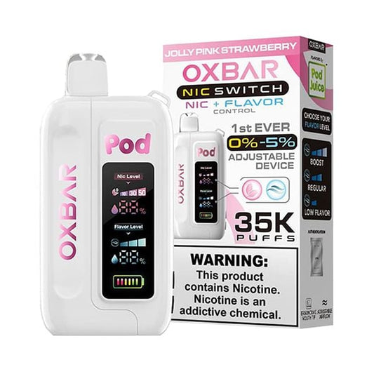 Buy Jolly Pink Strawberry – OXBAR Nic Switch 35K Puff Disposable Vape w/ Adjustable Nicotine & Flavor