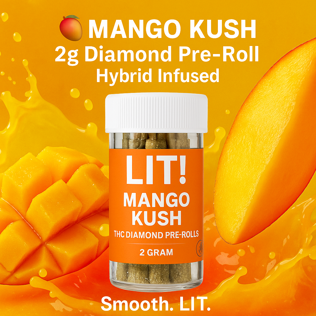 LIT THC Diamond 2 g Pre‑Rolls – Mango Kush (Hybrid, Liquid Diamonds Infused)