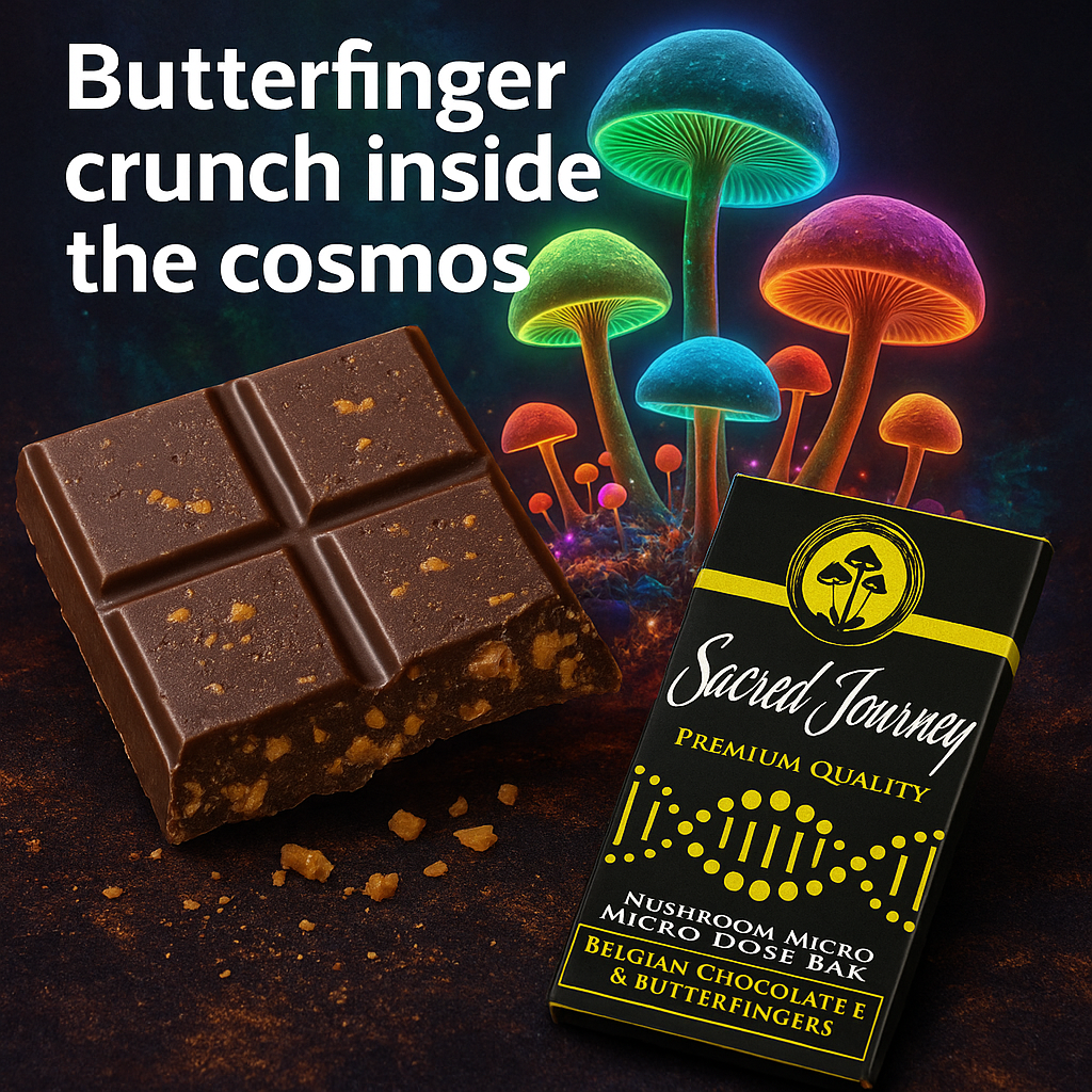 Sacred Journey Belgian Chocolate & Butterfinger – 4g Mushroom Chocolate Bar | Euphoric Edible
