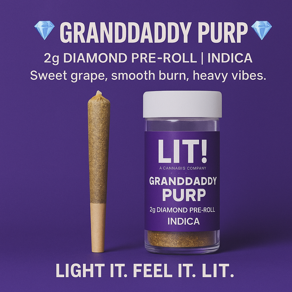 LIT THC Diamond 2 g Pre‑Rolls – GRANDDADDY PURP (Indica, Liquid Diamonds Infused)