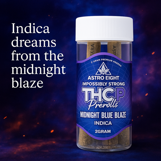 (10ct Jar) Midnight Blue Blaze THC-P Preroll – Astro Eight 2GRM Premium Indica | Nighttime Cannabis