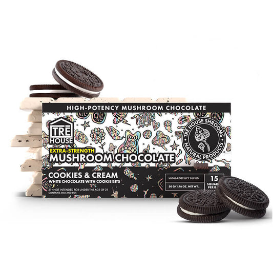 TRE House Extra Strength Mushroom Chocolate Bar Cookies & Cream 15 squares lab tested COA published — Cloud Culture St Pete