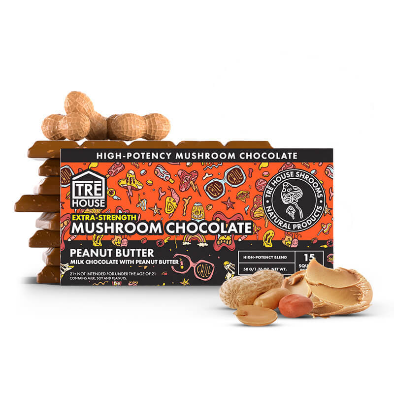 TRE House Extra Strength Mushroom Chocolate Bar Peanut Butter 15 squares lab tested COA published — Cloud Culture St Pete